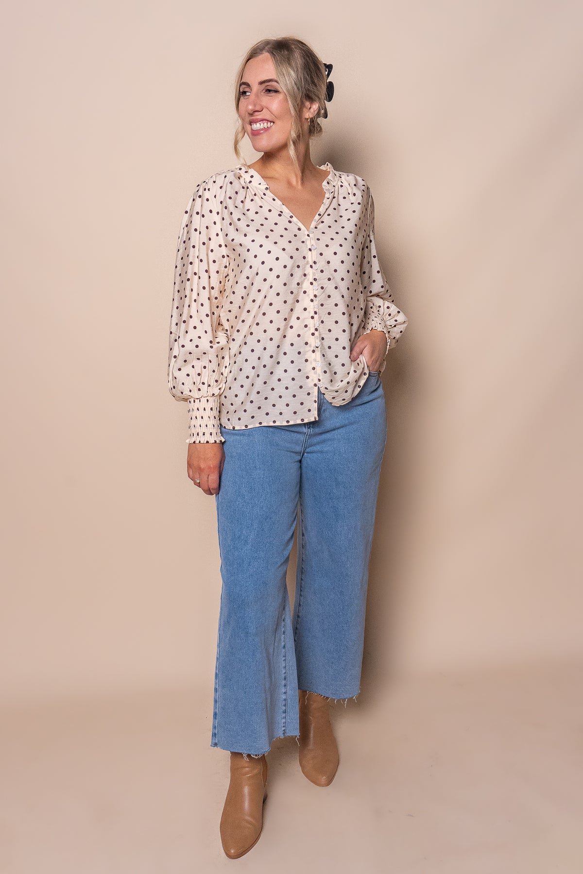 Nessa Spotted Top in Coffee Cream