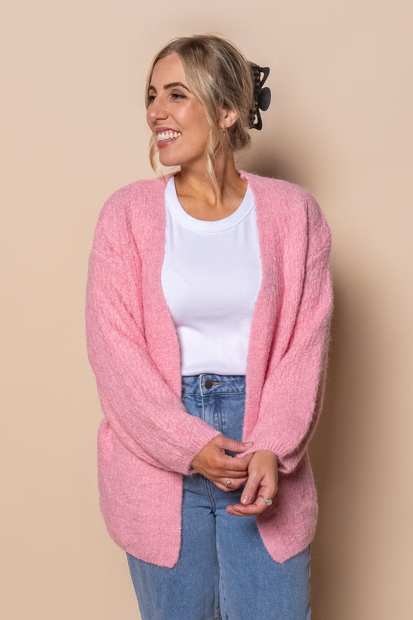 Mandie Boucle Knit Cardigan in Pink