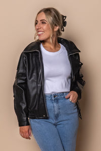 Eloise Faux Leather Jacket in Black