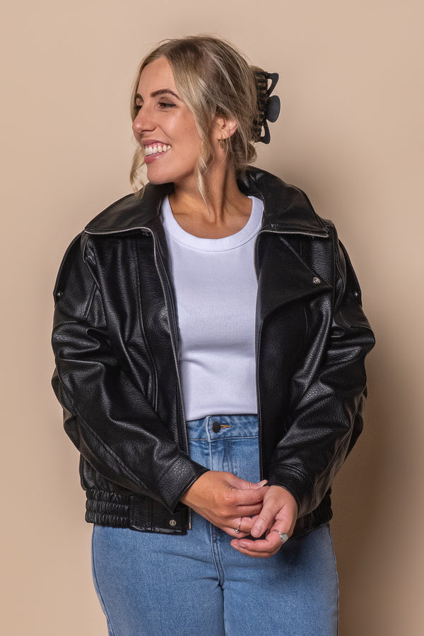 Eloise Faux Leather Jacket in Black