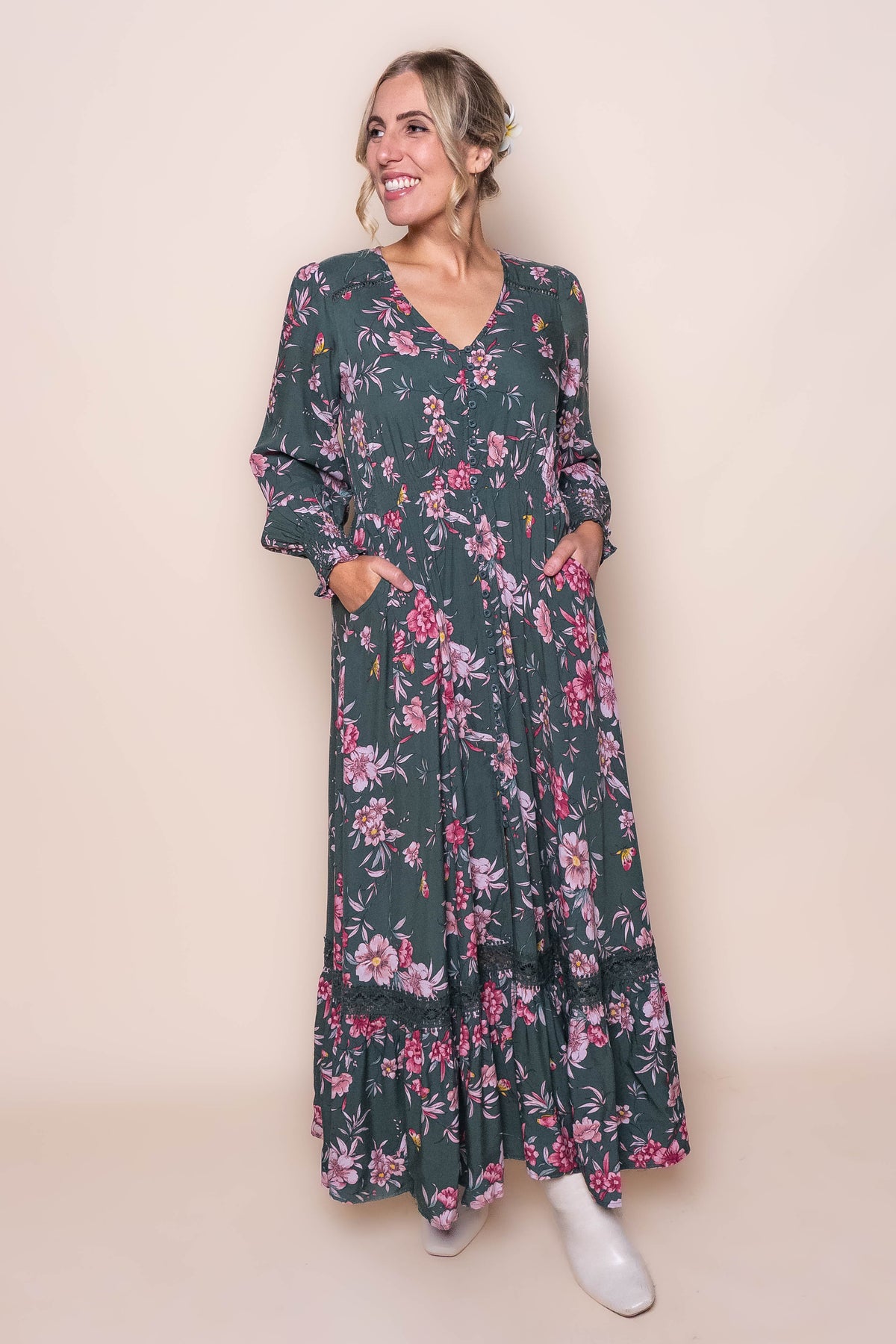 Marie Maxi Dress in Forest Green