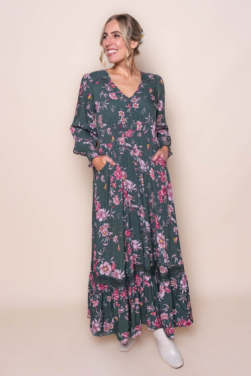 Marie Maxi Dress in Forest Green