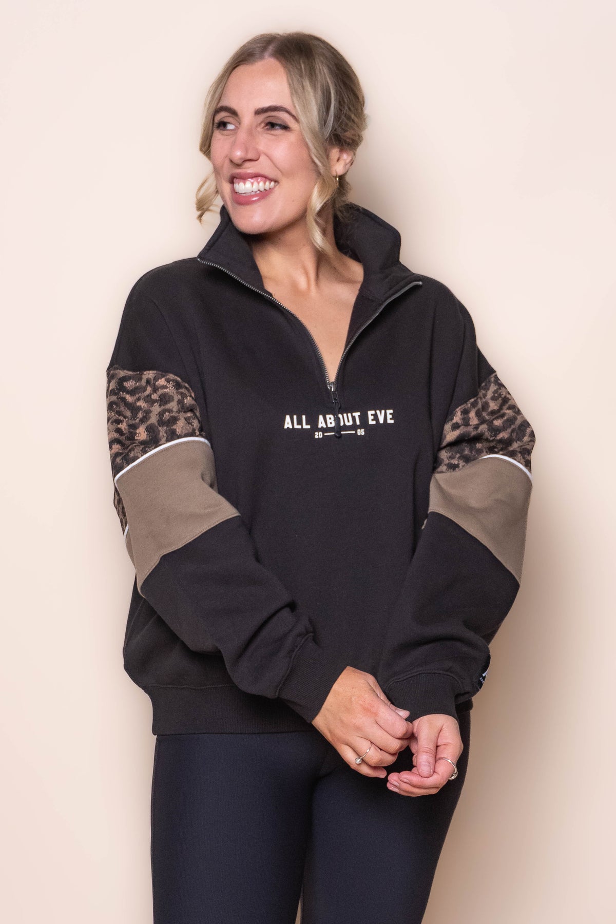 Into the Wild 1/4 Zip Crew in Black - All About Eve