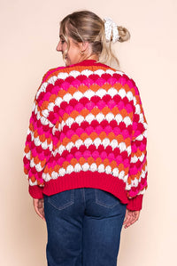 Haylee Chunky Knit Cardi in Red Multi