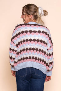Haylee Chunky Knit Cardi in Baby Blue Multi