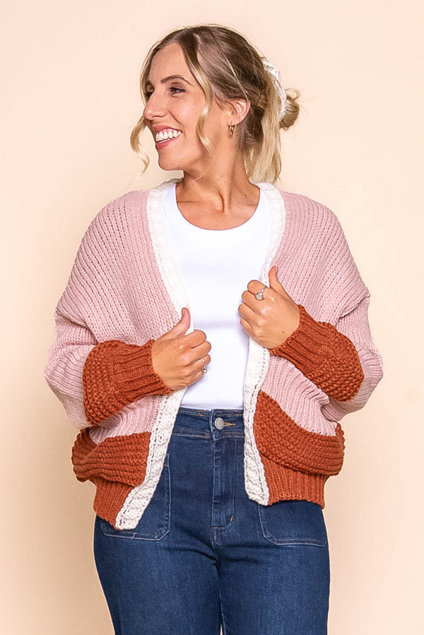 Marni Contrast Chunky Knit Cardi in Blush Pink