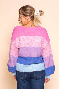 Tellulah Knit Cardi in Pink Multi Stripe