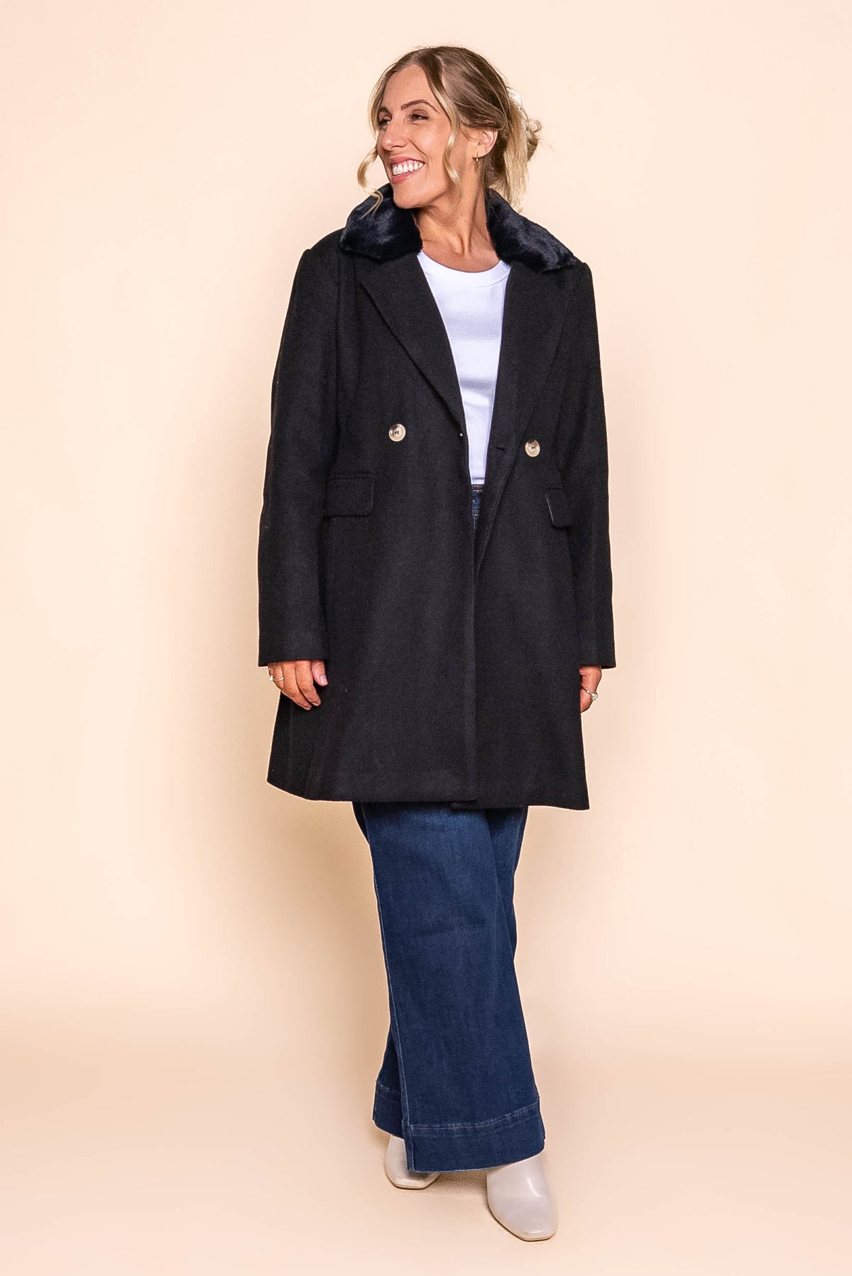 Gemma Double-Breasted Coat in Black