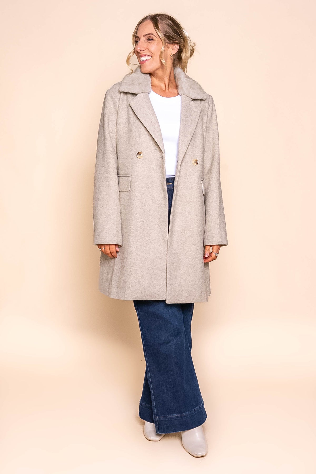 Gemma Double-Breasted Coat in Taupe