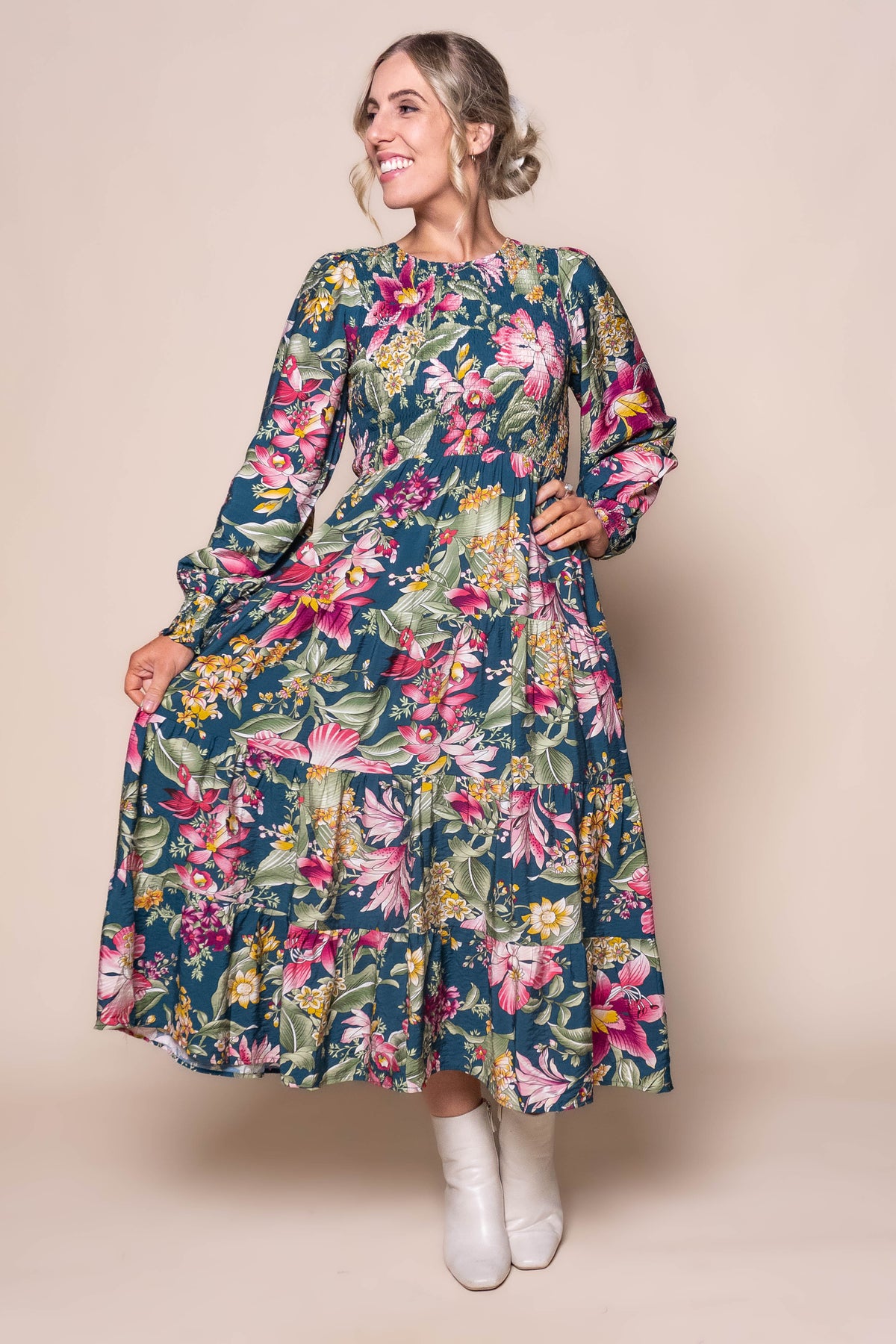 Holly Midi Dress in Teal