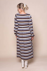 Gloria Midi Dress in Chocolate Stripe