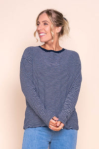Hutch L/S Tee in Navy/White Stripe - Foxwood