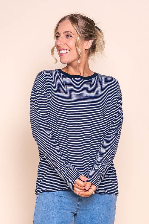 Hutch L/S Tee in Navy/White Stripe - Foxwood