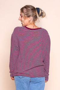 Hutch L/S Tee in Wine/White Stripe - Foxwood