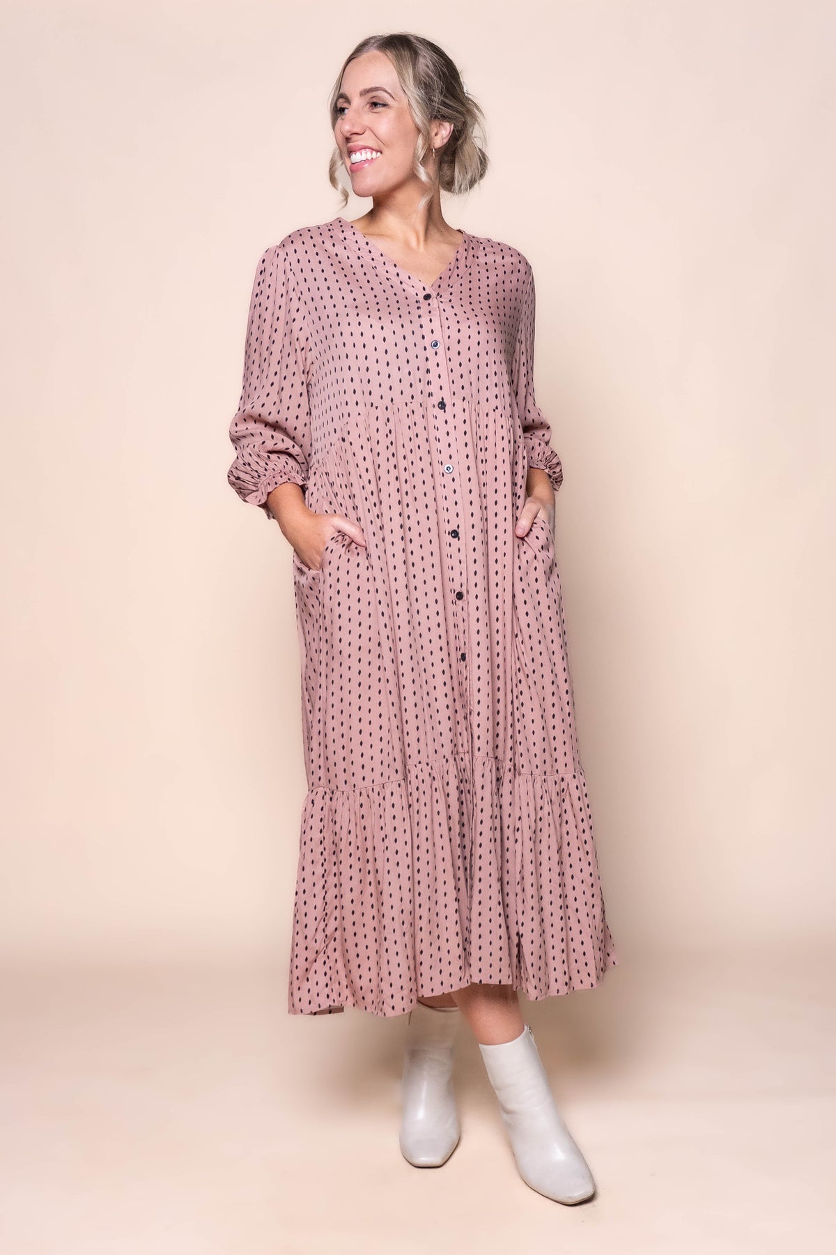 Vicky Midi Dress in Dusty Pink