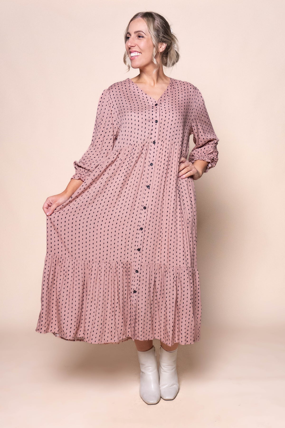 Vicky Midi Dress in Dusty Pink