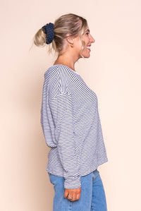 Hutch L/S Tee in White/Black Stripe - Foxwood