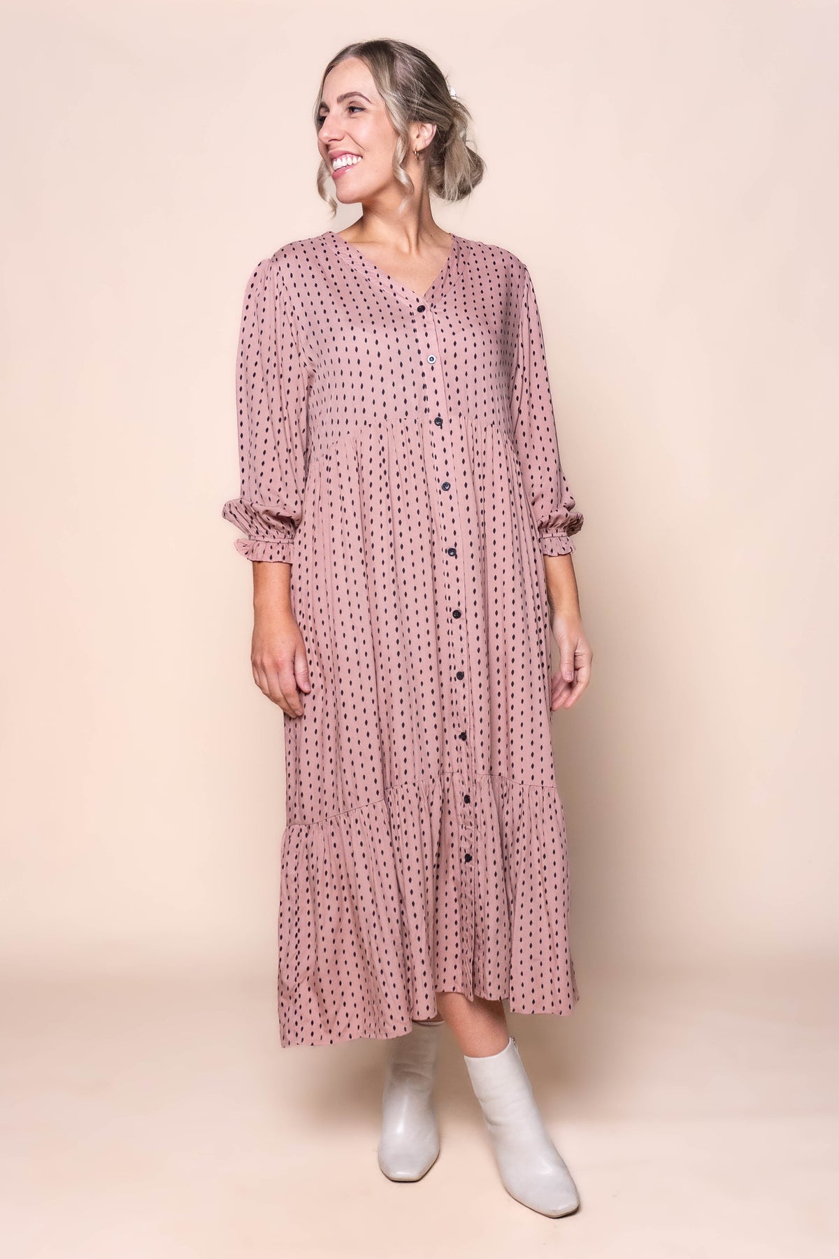 Vicky Midi Dress in Dusty Pink