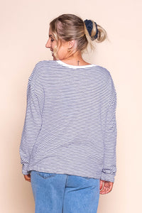 Hutch L/S Tee in White/Black Stripe - Foxwood
