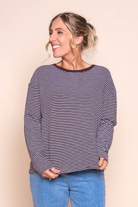 Hutch L/S Tee in Coffee/White Stripe - Foxwood