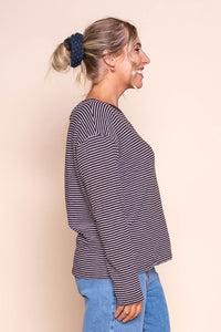 Hutch L/S Tee in Coffee/White Stripe - Foxwood