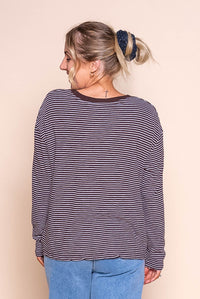 Hutch L/S Tee in Coffee/White Stripe - Foxwood