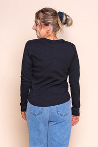 Scoop L/S Rib Tee in Black - Foxwood
