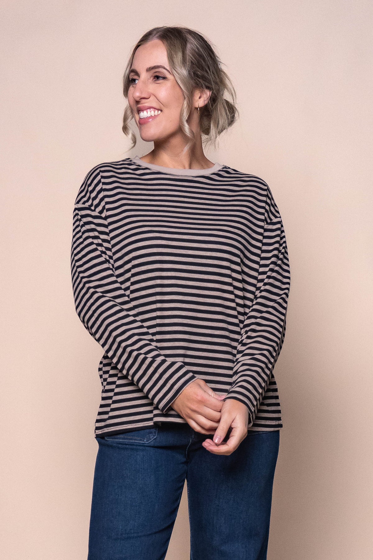 Dolcie L/S Stripe Tee in Black
