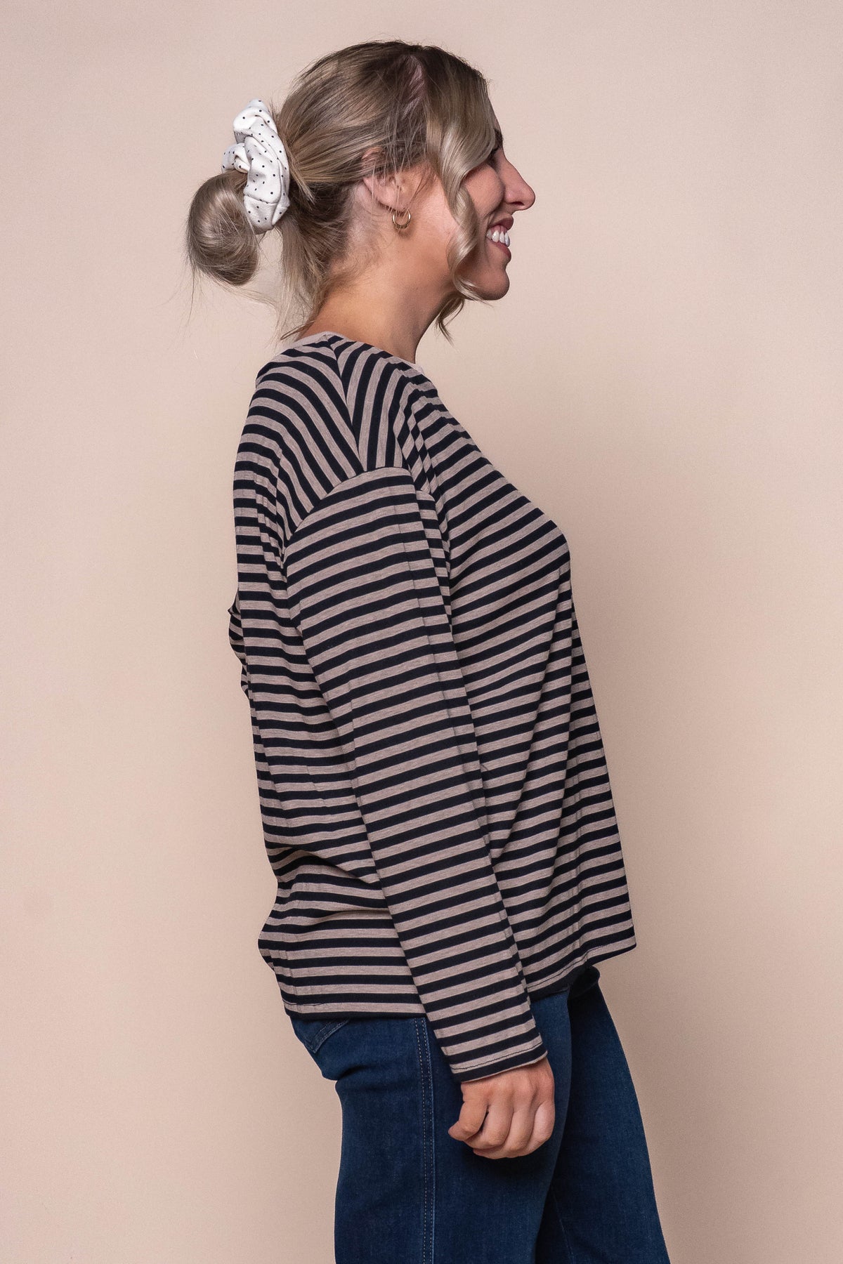 Dolcie L/S Stripe Tee in Black