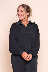 Luxe Active 1/4 Zip Crew in Black - All About Eve