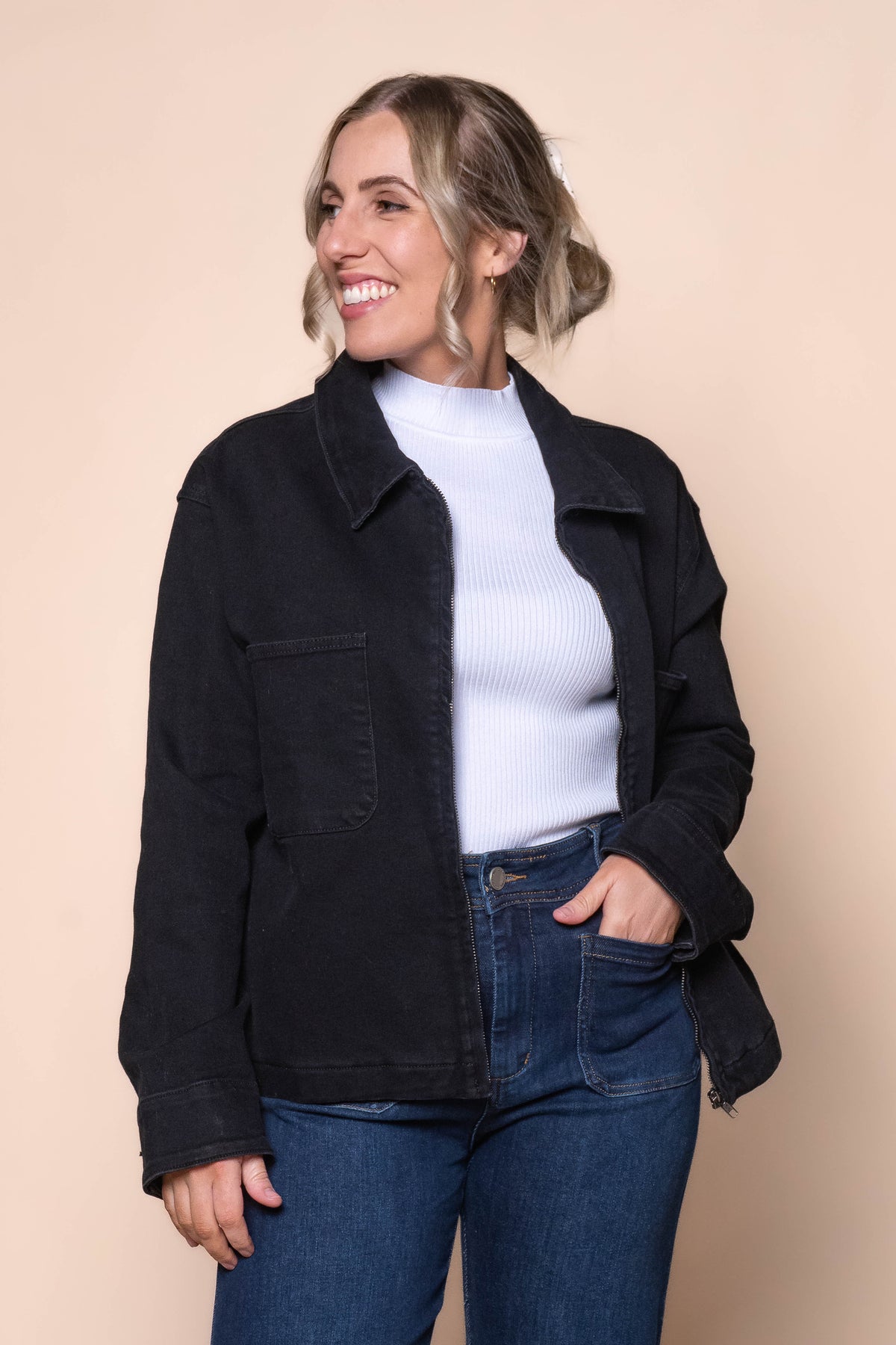 Wanetta Denim Shacket in Black