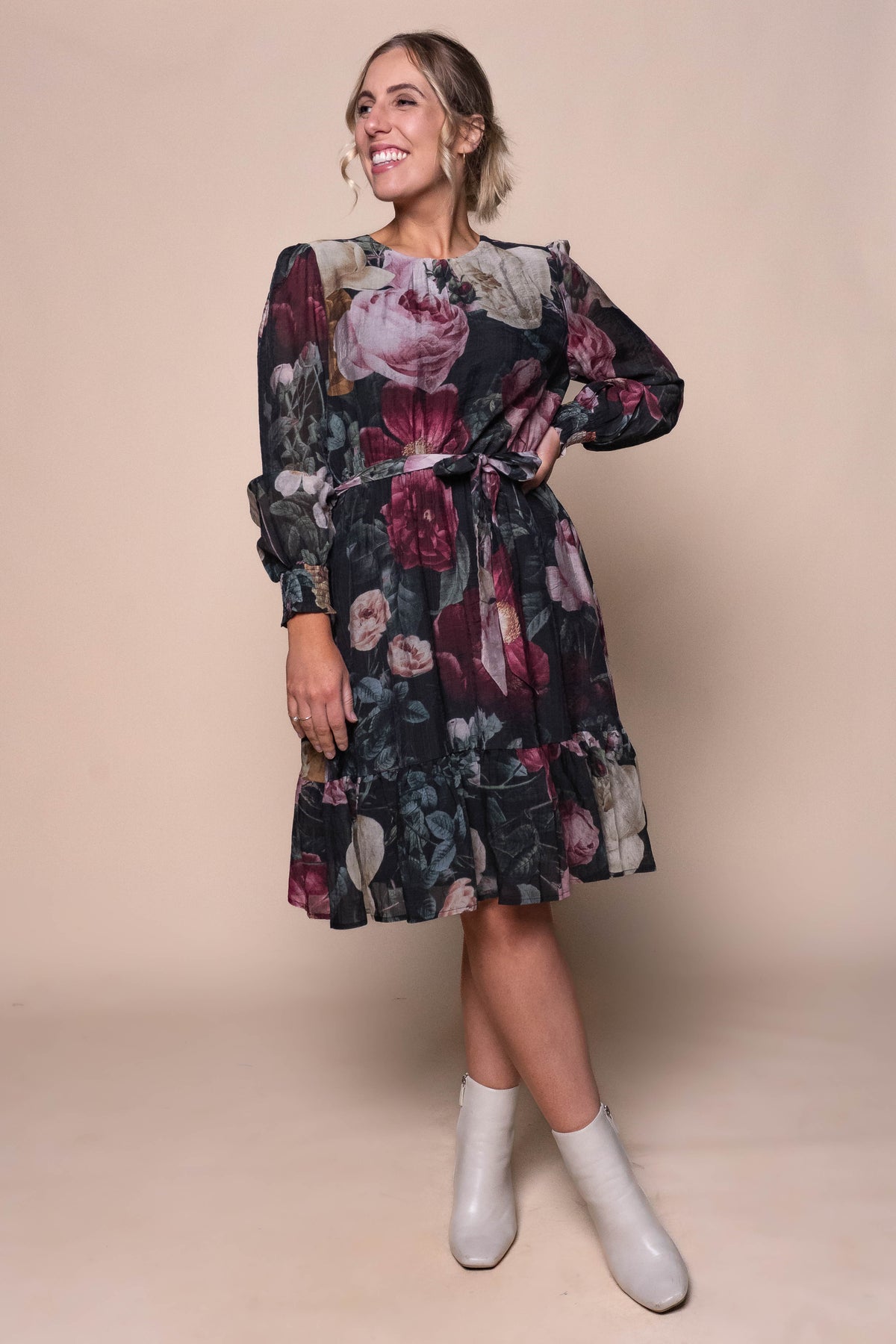 Michaela Floral Dress in Black
