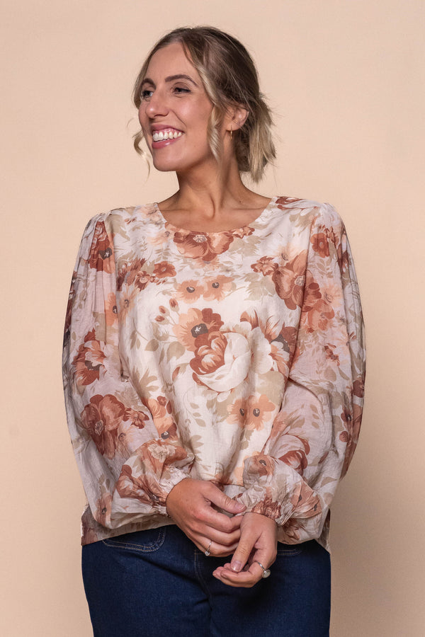 Darcy Floral Top in Cream