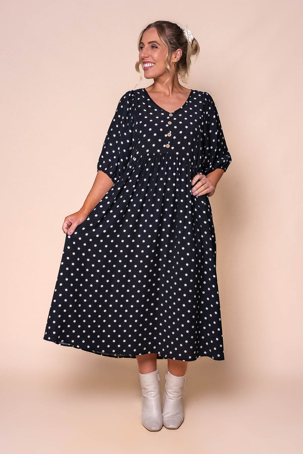 Frenchie Midi Dress in Black