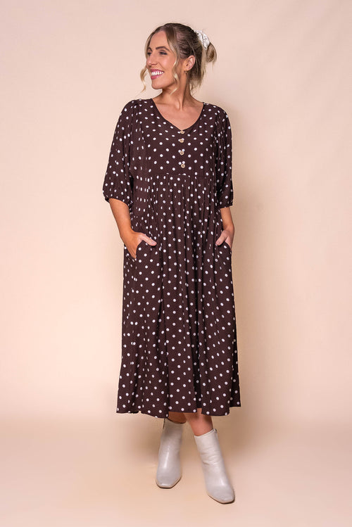 Frenchie Midi Dress in Chocolate