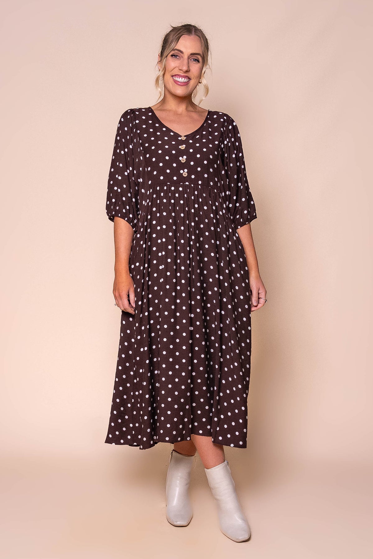 Frenchie Midi Dress in Chocolate