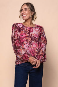 Darcy Floral Top in Burgandy