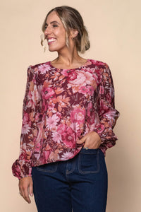 Darcy Floral Top in Burgandy