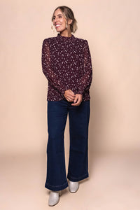 Bebe Ditsy Floral Top in Burgundy