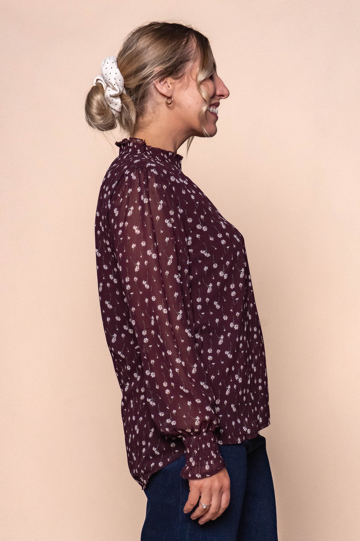 Bebe Ditsy Floral Top in Burgundy