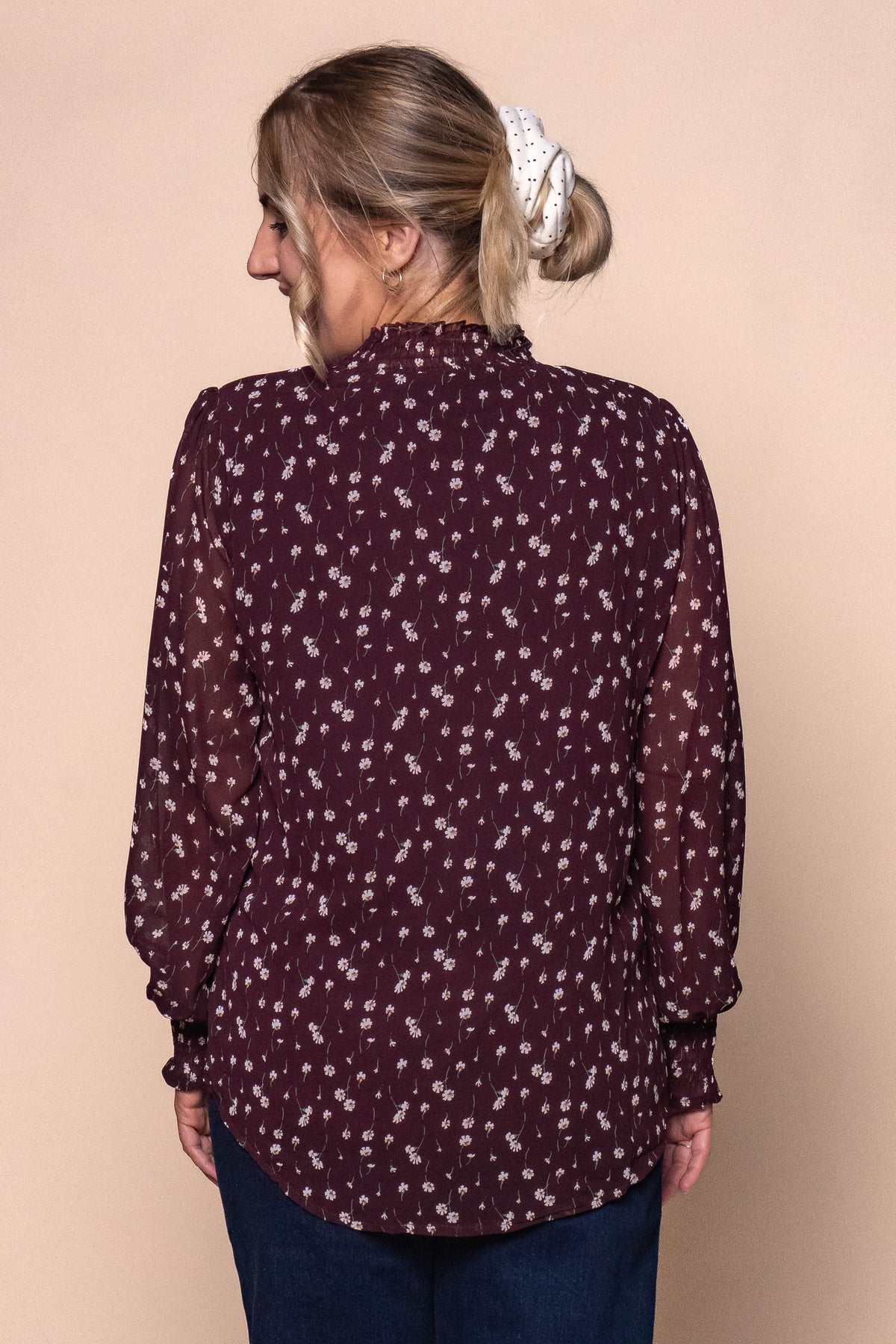 Bebe Ditsy Floral Top in Burgundy