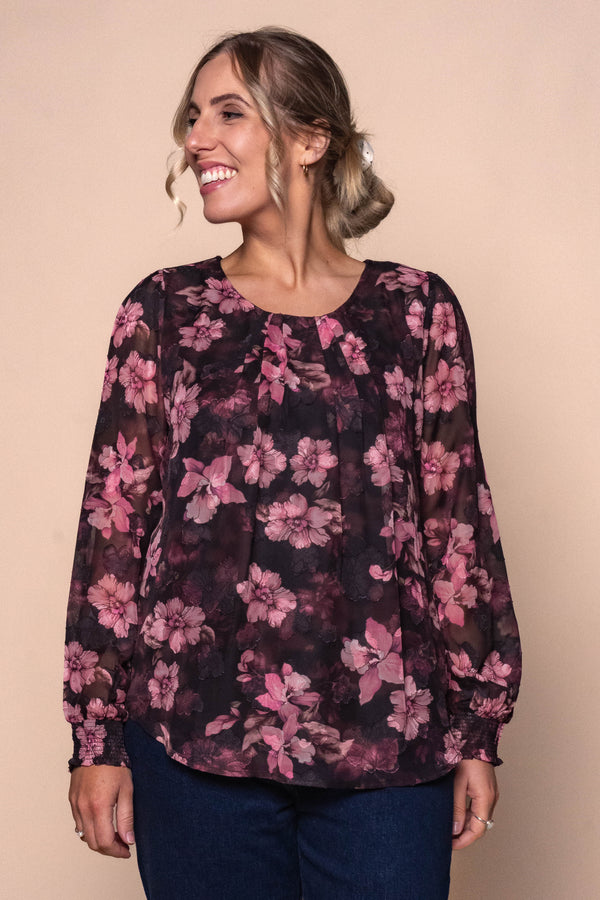 Cate Devoré Floral Top in Black