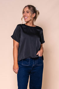 Nadine S/S Satin Tee in Black