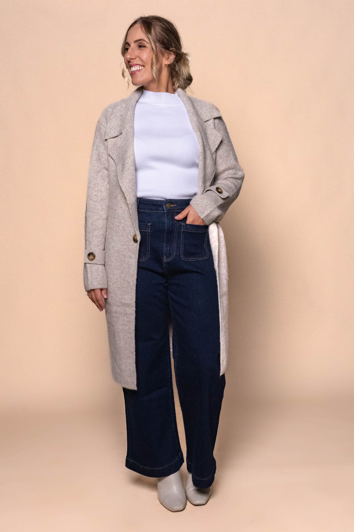 Tilda Twirl Knit Coatigan in Beige Marle