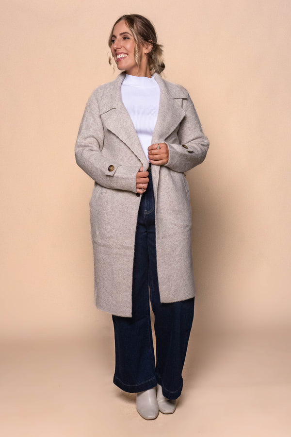 Tilda Twirl Knit Coatigan in Beige Marle