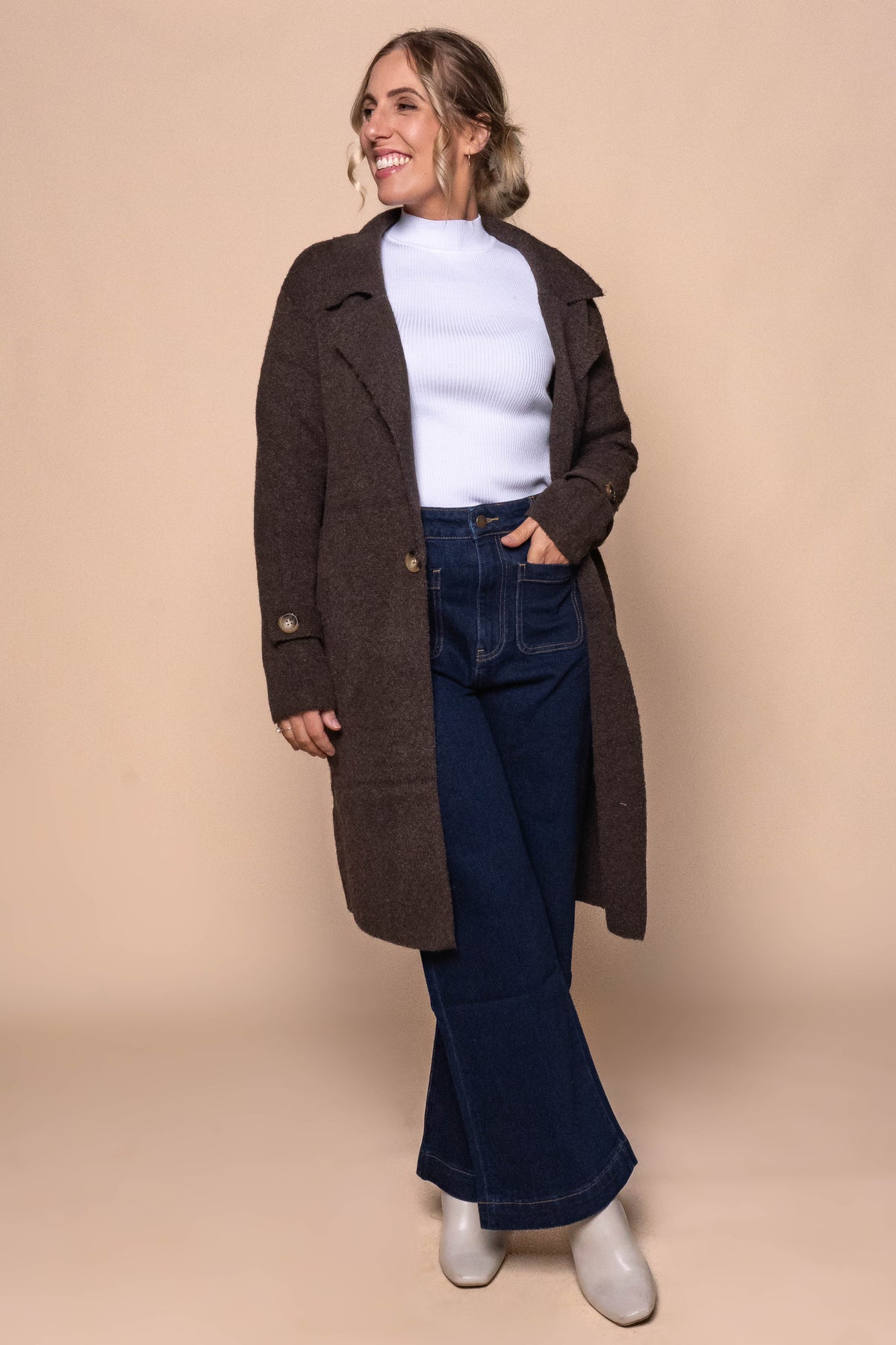 Tilda Twirl Knit Coatigan in Chocolate