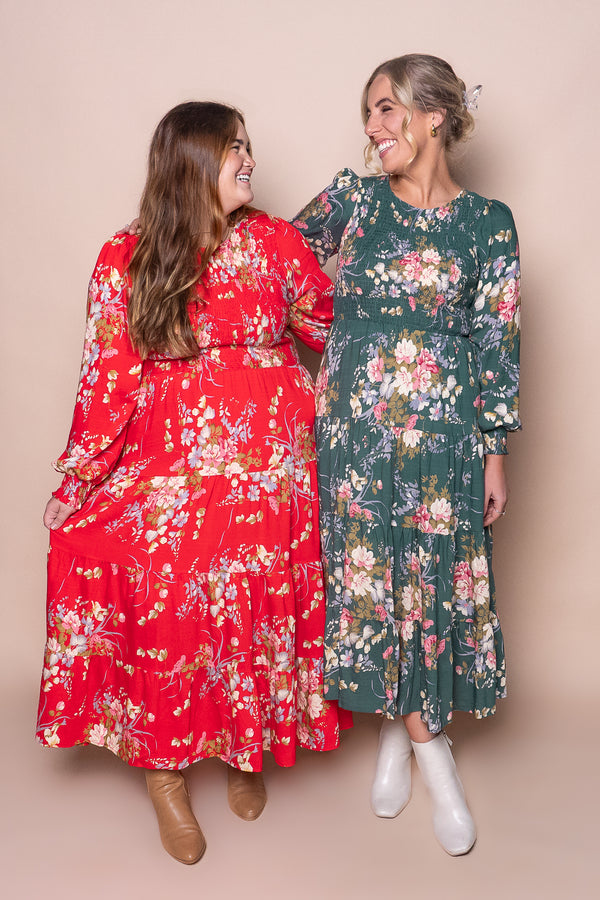 Marjorie Midi Dress in Evergreen