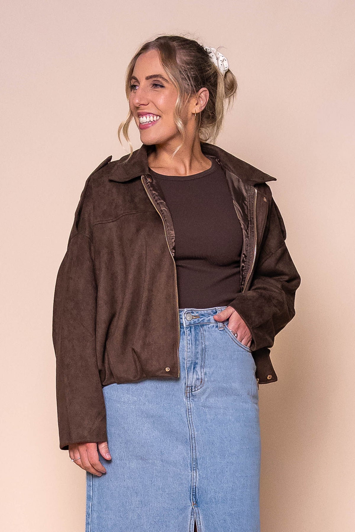 Rhianna Bomber Jacket in Chocolate