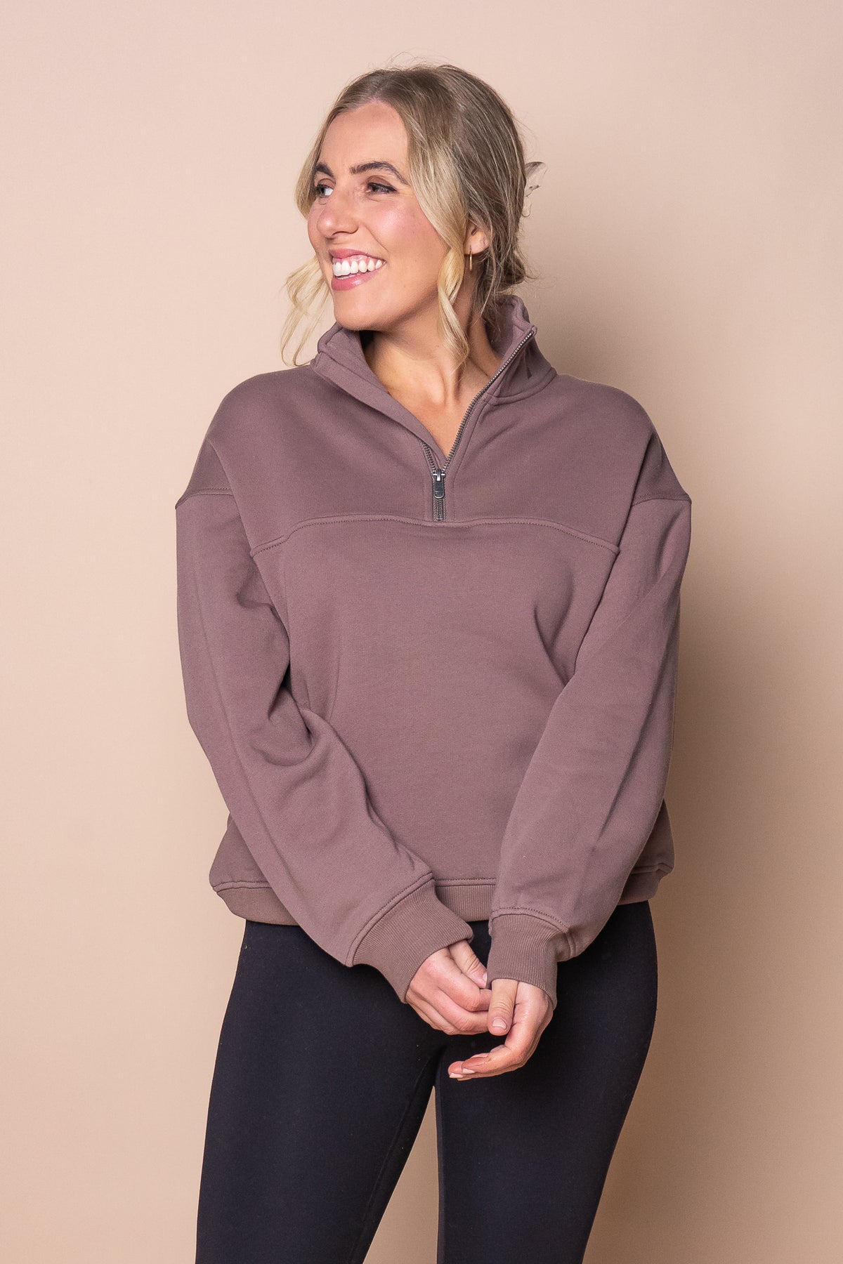 College Zip Crew in Mocha - Foxwood