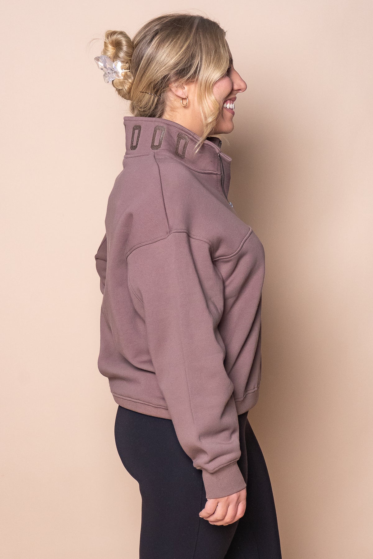 College Zip Crew in Mocha - Foxwood